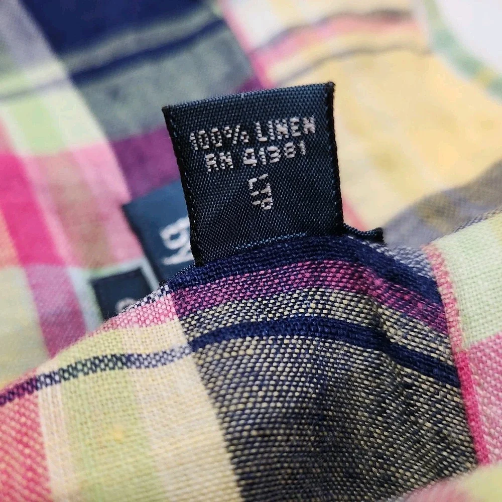 Polo Ralph Lauren Mens 100% Linen Large Long Sleeve Shirt Multicolor Plaid‎